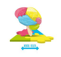 color brain with puzzle mental game, vector illustration
