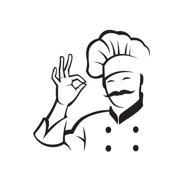 monochrome illustration of whiskered chef