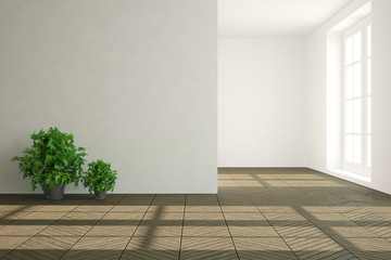 White empty room. Scandinavian interior design. 3D illustration