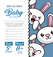 baby shower card with rabbit vector illustration design