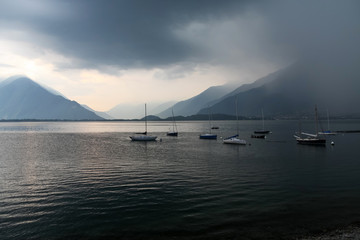 Lake Como in Italy, dark and gloomy before a storm