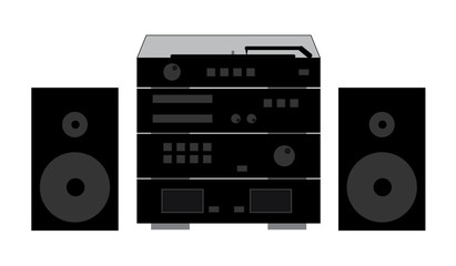 Fototapeta premium Stereo alta fedeltà con cd, cassette, giradischi e casse altoparlanti