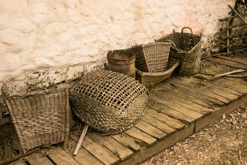 old baskets on the wooden floor