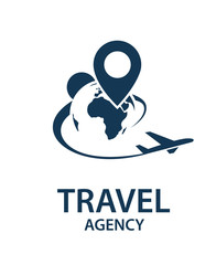 travel logo image with airplane and earth