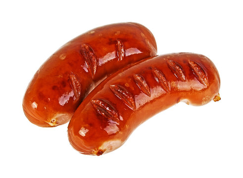 Fried sausages isolated on a white background