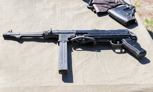 Vintage firearms. German submachine gun Schmeisser Mp40  from World War II