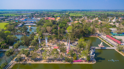 Obraz premium amazing architect pavilions stupa pagodas statues arch Castle Tower palace sculpture church garden and pool are builded inside of Phai Rong Wua temple.