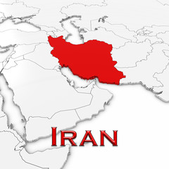 3D Map of Iran with Country Name Highlighted Red on White Background 3D Illustration