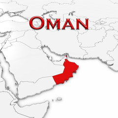 3D Map of Oman with Country Name Highlighted Red on White Background 3D Illustration