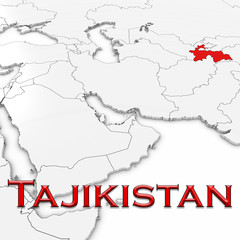 3D Map of Tajikistan with Country Name Highlighted Red on White Background 3D Illustration
