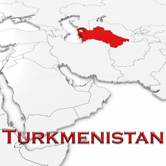 3D Map of Turkmenistan with Country Name Highlighted Red on White Background 3D Illustration