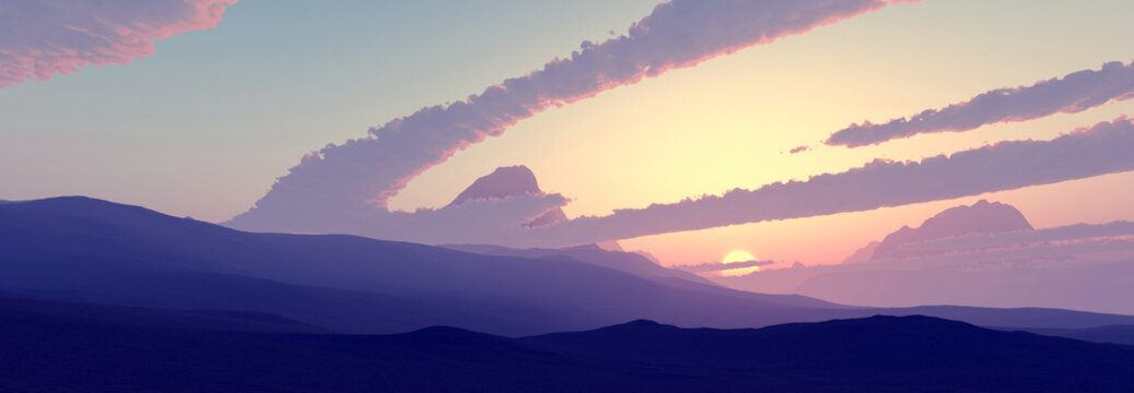 Desert Sunset - Panorama HD 4K - 3D Rendering