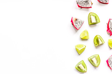 fresh kiwi and pitaya pattern on white background top view mock-up