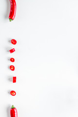 spicy food cooking with red chili white table background top view mock-up
