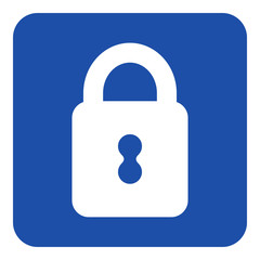 blue, white information sign - closed padlock icon