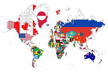 3D Map of the World with National Flags on White Background 3D Illustration