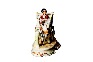 Figurine &ndash; Man on coach harnessed with two horses.