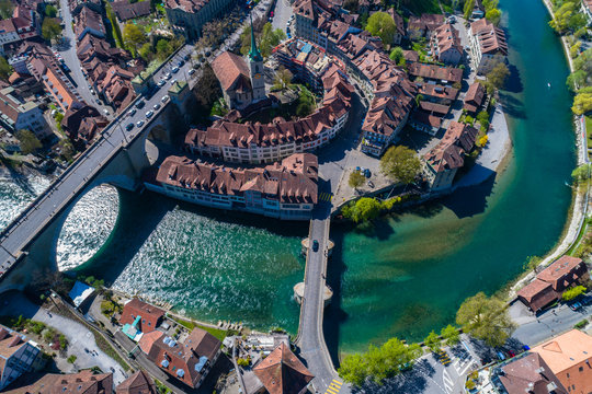 Aerial view of Aare river around Bern old town