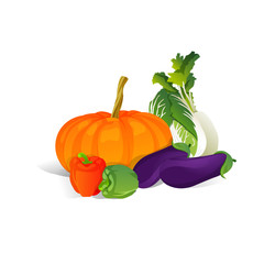 Colorful organic design concept. fresh vegetables and fruits in realistic style vector illustration