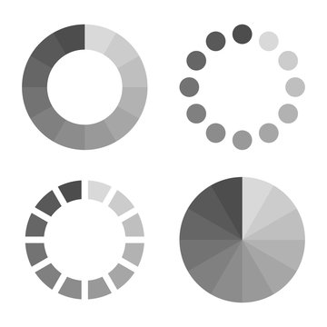 Circular loading sign set, isolated on white background, vector illustration.