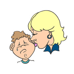 Mom kissing her child. Flat vector illustration. happy mothers day