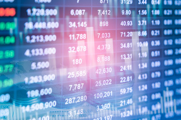 Stock data indicator analysis on financial market trade chart on LED. Concept Stock data trade....