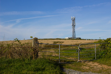 A typical radio and mobile phone network telecommunications tower situate in farmland near...