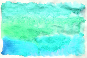 Colorful blue green turquoise watercolor background for wallpaper. Aquarelle bright color...
