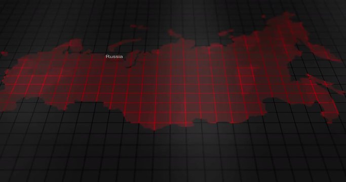 Futuristic Red digital ominous map of Russia