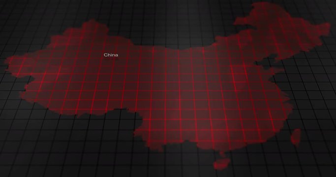 Futuristic Red digital ominous map of China