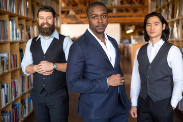 African american CEO founder owner of new company start up with group of executives on his team