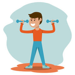 physical education - boy weight lifting physical education vector illustration