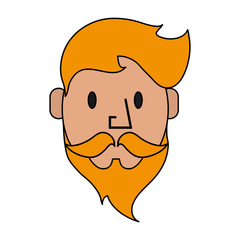 colorful silhouette front face caricature blond man bearded vector illustration