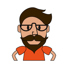 colorful silhouette half body caricature old man bearded vector illustration