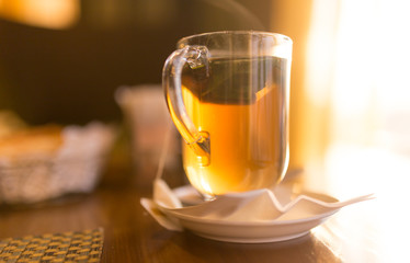 A glass of mint tea in a restaurant