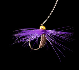 fly to catch fish on a black background