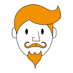 sketch color silhouette front face caricature old man with moustache vector illustration