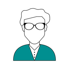 sketch color silhouette half body faceless man with glasses vector illustration