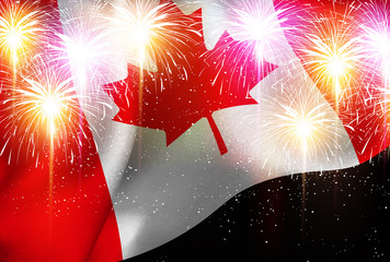 カナダ　花火　 国旗　背景