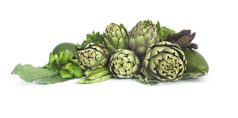 Fototapeta premium Fresh green vegetables on white