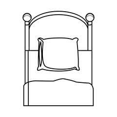 single bed wooden pillow bedding outline vector illustration
