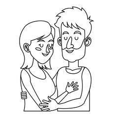 embracing couple relationship together outline vector illustration