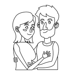 embracing couple relationship together outline vector illustration