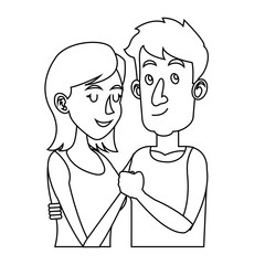 embracing couple relationship together outline vector illustration