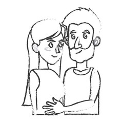 embracing couple relationship together sketch vector illustration