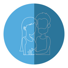 silhouette embracing couple relationship blue icon vector illustration