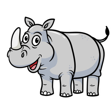 Friendly Cartoon Rhinoceros Smiling Vector Illustration