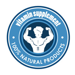 vitamin supplement seal with strong man vector illustration design