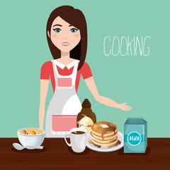 cute woman cooking in the kitchen vector illustration design