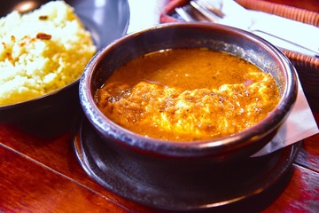 Indian Fusion Omelette Curry in a Hot Bowl